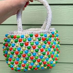 Vintage Jordan Marsh Straw Colorful Beaded Hand Bag